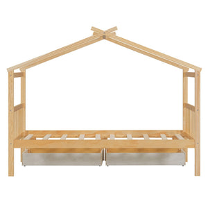 English Elm Twin House Bed Solid Pine Kids Cottage Frame with Storage Drawers Imaginative Room N708P309245M