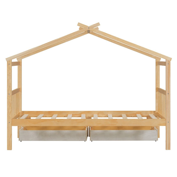 English Elm Twin House Bed Solid Pine Kids Cottage Frame with Storage Drawers Imaginative Room N708P309245M