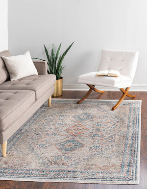 Unique Loom Newport Rosecliff Machine Made Border Rug Multi, Blue/Light Blue/Light Brown/Rust Red/Terracotta 5' 3" x 8' 0"