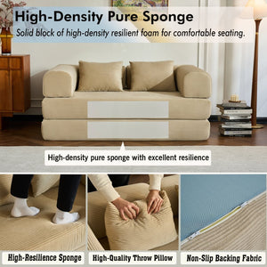 English Elm 59'' Corduroy Convertible Floor Sofa Sleeper with Bolster Pillow for Small Spaces Beige W3434P406618