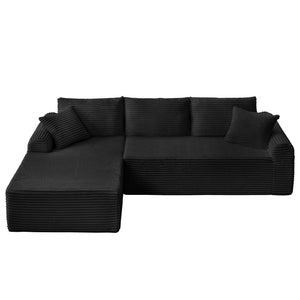 English Elm Full-Compression Modular Chaise Lounge Sofa with Corduroy Upholstery, Arched Arms, Cushions Included Black W2606P323729