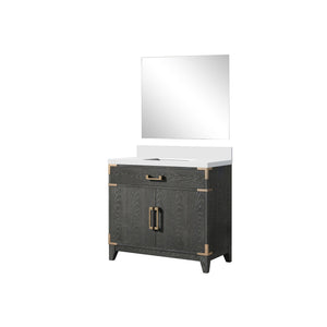 English Elm Black Oak Elegant Single-Sink Vanity With Cultured Marble Top & Matching 34" Mirror For Modern Bathrooms B2731S02127