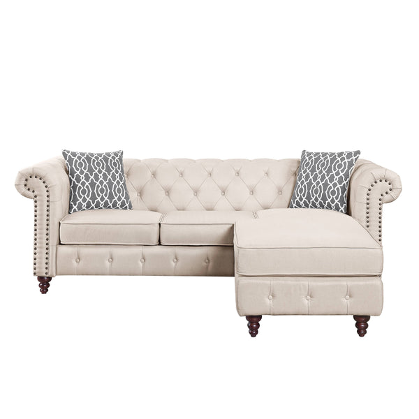 English Elm Waldina Reversible Fabric Sectional Sofa with Pocket Coil Seating, Button Tufting & Nailhead Trim Beige 84 L x 33 W x 26 H B2726P265297