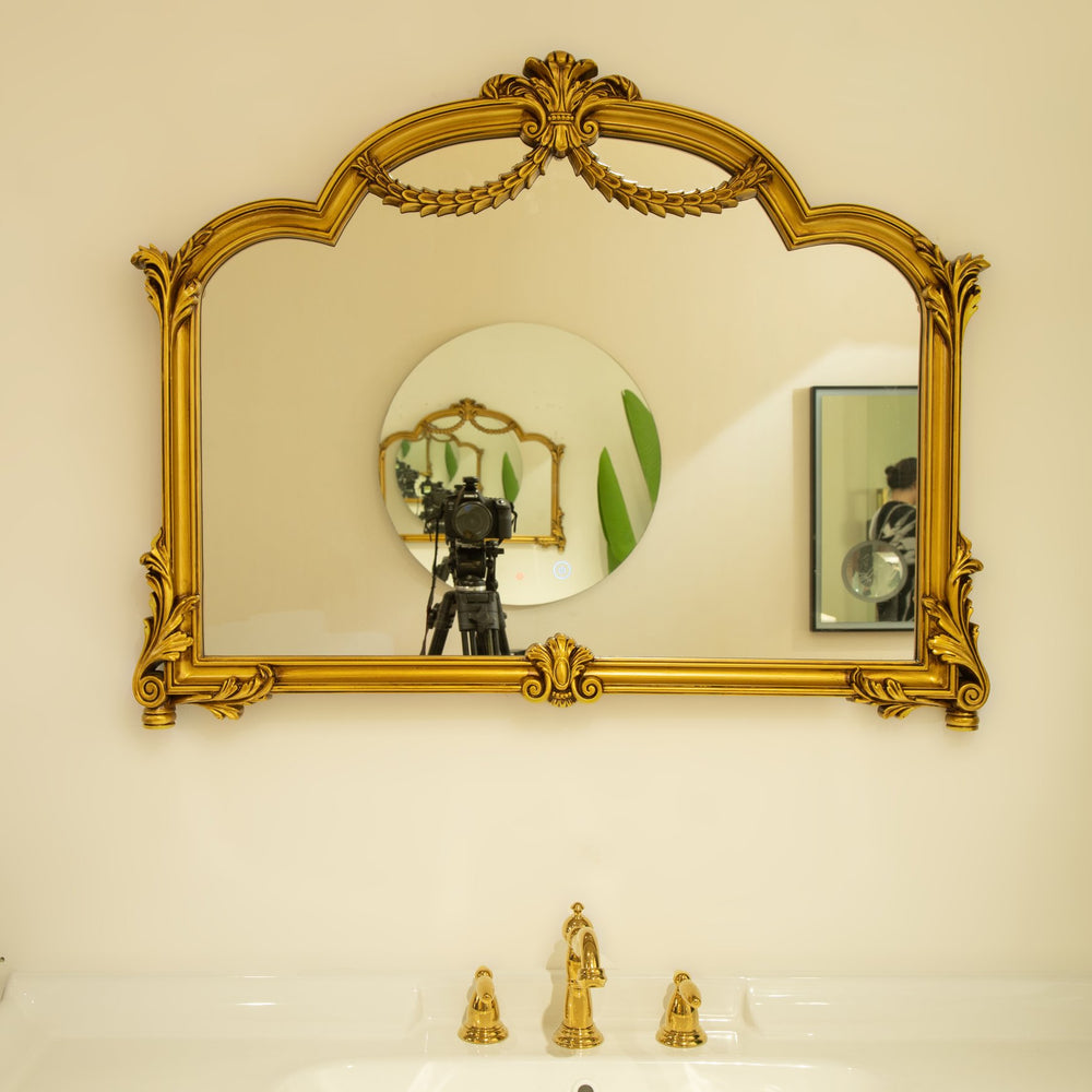English Elm 35'' VITI Mirror Baroque Revival with Ornate Gold PU Frame, Backlit LED, Elegant Bathroom Accent W2615P346494