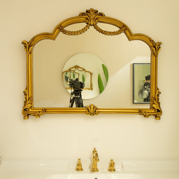 English Elm 35'' VITI Mirror Baroque Revival with Ornate Gold PU Frame, Backlit LED, Elegant Bathroom Accent W2615P346494