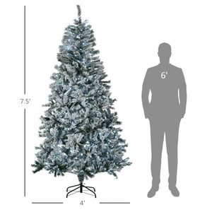 English Elm HOMCOM 7.5' Flocked Artificial Christmas Tree Prelit with 500 Cold White LEDs, 1254 Branches, Flame-Retardant W2225P173951