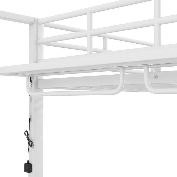 English Elm Full Size Metal Bunk Bed With Led Lights, Storage Shelves & Hooks - Stylish Space-Saver In White N7090000667K