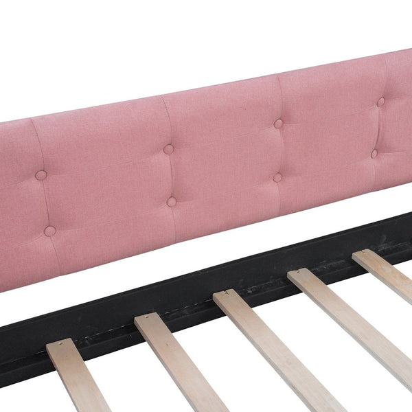 English Elm Full Size Linen Tufted Daybed with Pine Frame for Living or Guest Room Pink DL001825AAH-1