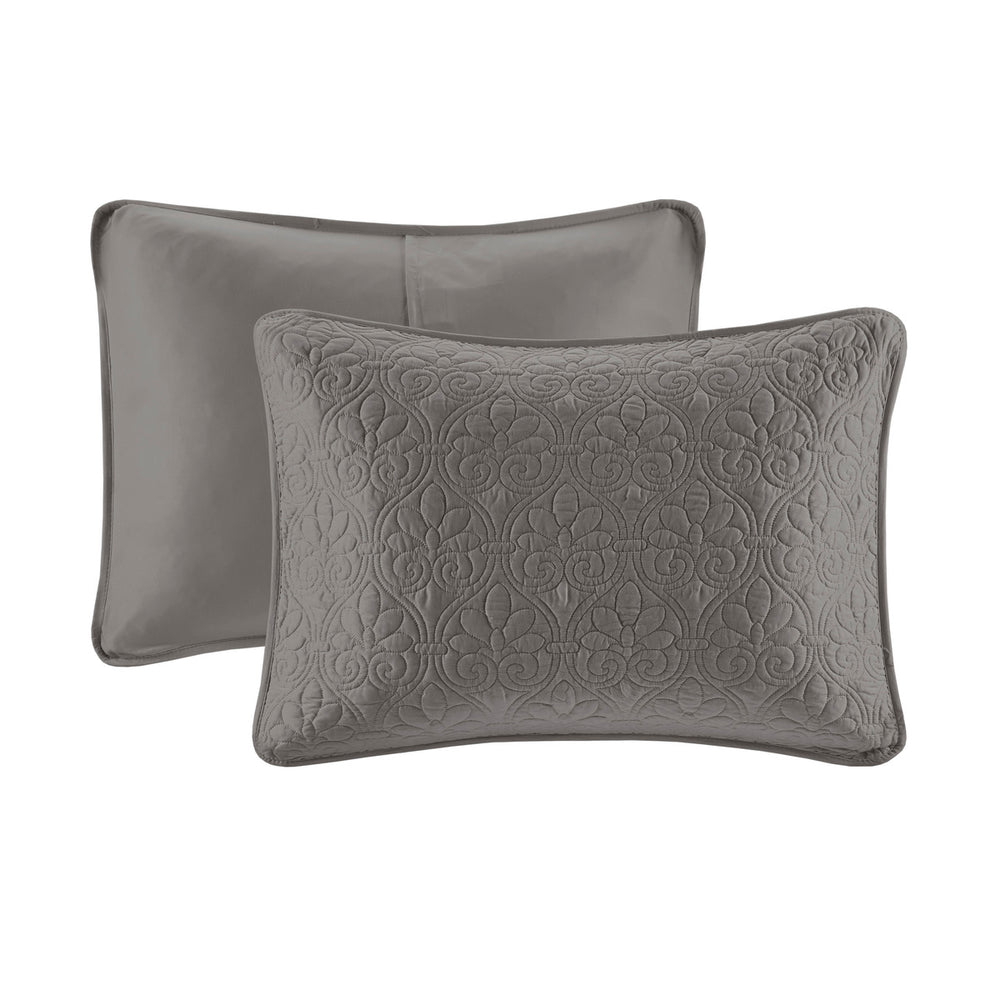 English Elm Reversible Madison Park Quebec Bedspread Set Full Dark Grey with Quilted Texture, Oversized & Antimicrobial Protection B03597551