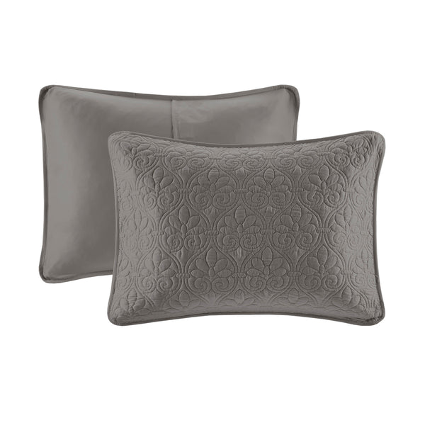 English Elm Reversible Madison Park Quebec Bedspread Set Full Dark Grey with Quilted Texture, Oversized & Antimicrobial Protection B03597551