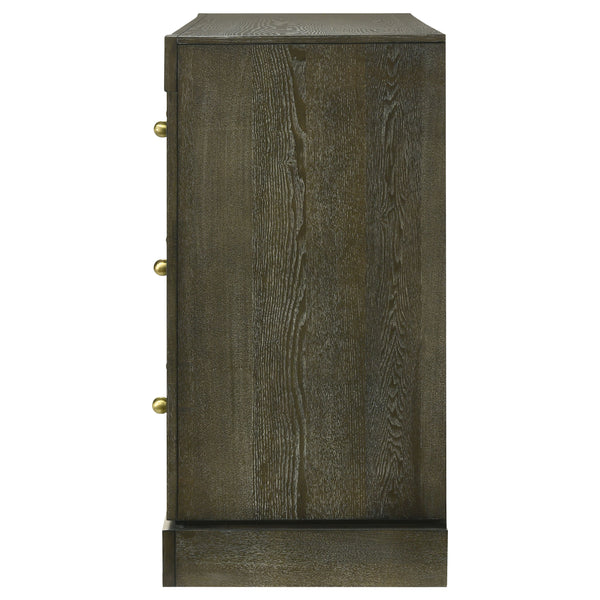 English Elm Sundance Six-Drawer Dark Cocoa Dresser Cabinet with Brass Knobs, Solid Wood Drawer Boxes, 61"W B062P378394