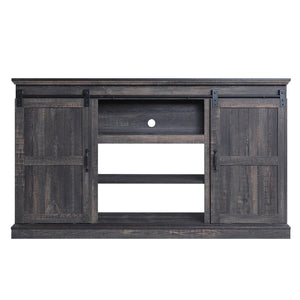 English Elm Myrtle 60" TV Stand with Sliding Doors and 7 Shelves, Steel Handles, Cable Management, Textured Finish Antique brown B365P398316