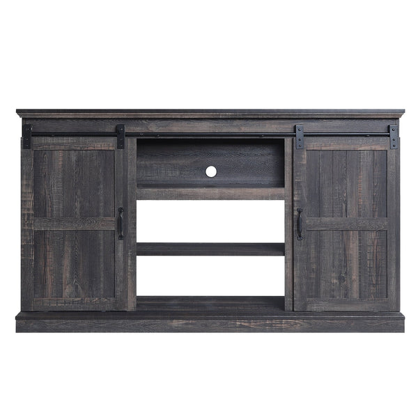 English Elm Myrtle 60" TV Stand with Sliding Doors and 7 Shelves, Steel Handles, Cable Management, Textured Finish Antique brown B365P398316