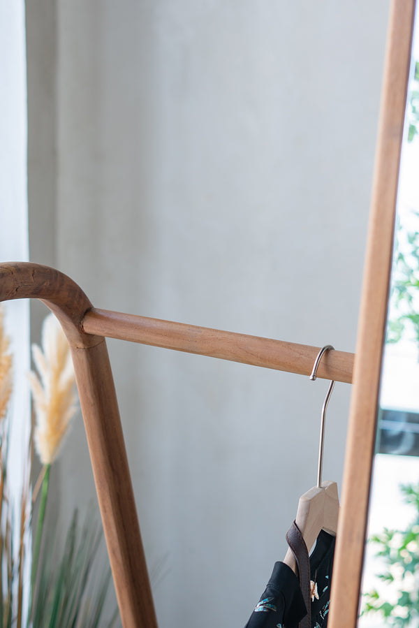 English Elm 38 Valet Mirror Stand 38 x23 x71.5" Clothes Hanger With Mirror — Tectona Modern Wardrobe Organizer, Full-Length Reflection and Hanging Storage for Bedroom and Entryway W2078P195970