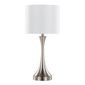 English Elm Lenuxe 25" Contemporary Metal Table Lamp Set of 2 in Brushed Nickel with White Linen Shade & USB Port B202P224079