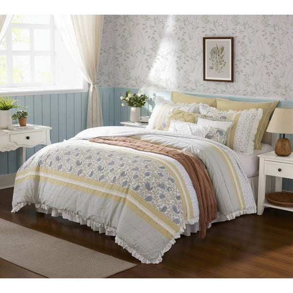 JLA Home Madison Park - 9 Madison Park Dawn Cotton Percale Comforter Set — 9-Piece Paisley Cottage Style with Lace, Pintuck Accents, OEKO-TEX MP10-7279