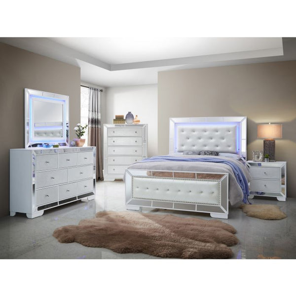 English Elm Contemporary Full Bed with Silver Champagne Finish, Sturdy Particle Board Frame, Fits Standard Full Mattress White 84 L x 4 W x 10 H B078S00467