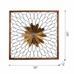 English Elm 30x2x30" Ashlyn Bloom Wall Decor - Natural Wood Frame Floral Art with Gold Center, Farmhouse Elegance W2078P313330