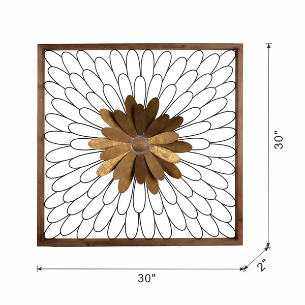 English Elm 30x2x30" Ashlyn Bloom Wall Decor - Natural Wood Frame Floral Art with Gold Center, Farmhouse Elegance W2078P313330