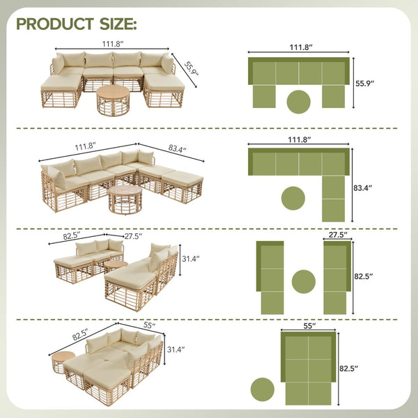English Elm Go Modular 7 Piece Pe Rattan Patio Sectional with Cushions for Backyard Entertaining N704G201233D