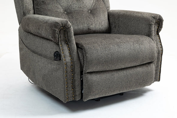 English Elm Power Lift Recliner modern velvet lift chair with remote, tufted wingback, ergonomic support, 350 lb capacity Grey W547S00074