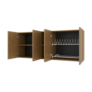 English Elm Natural Oak Wall Cabinet - Elegant Melamine Storage With 4 Doors & Open Shelves For Home Organization B062P290289