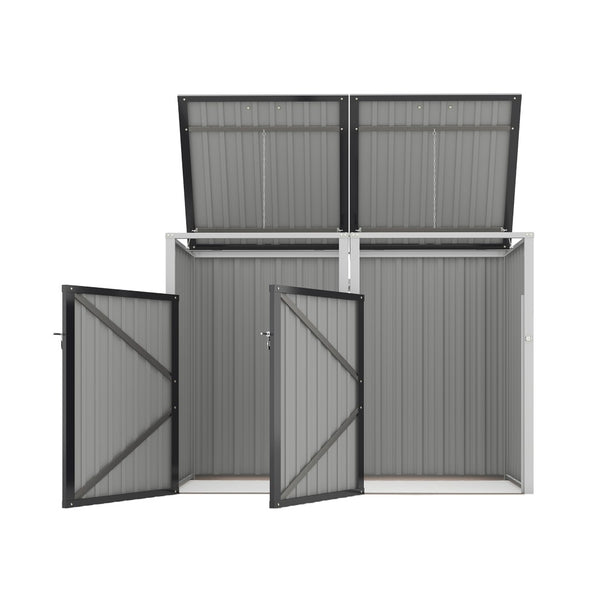 English Elm Garbage Bin Shed Galvanized Steel Enclosure for Two Cans Outdoor Weather Resistant Dark Gray W1598P357714