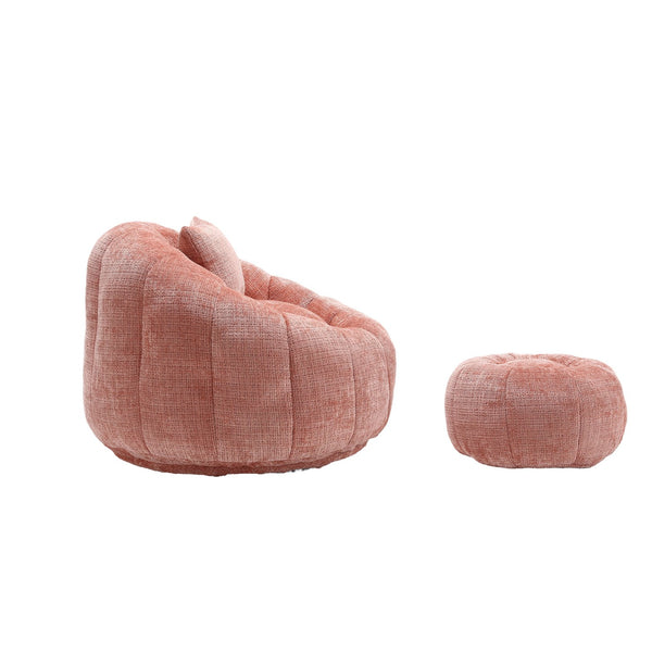 English Elm UNITED Cloud-Luxe Chenille Memory Foam Bean Bag Chair with Ottoman and Pillow for Ultimate Comfort Pink W1568P361686