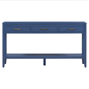 English Elm U_style Farmhouse Console Table with Three Drawers Open Shelf Entryway Organizer Navy Blue N711P410445V