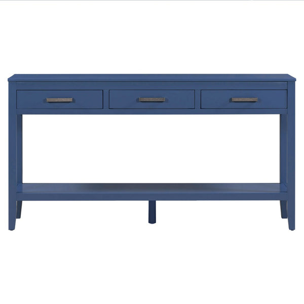 English Elm U_style Farmhouse Console Table with Three Drawers Open Shelf Entryway Organizer Navy Blue N711P410445V