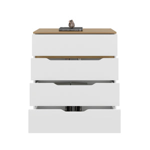 English Elm Drawer Four-Drawer Dresser 35"H in White & Light Oak — Compact, Stylish Storage with Superior Top Finish B097132891