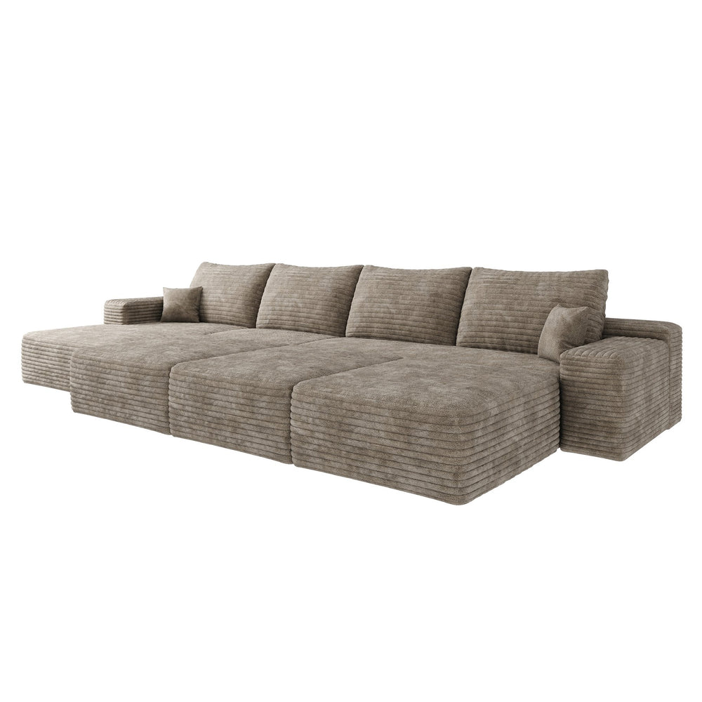 English Elm 135"Large Modular Cloud Sofa - 6-Seater Down Sofa Bed In Camel Plush Corduroy, No Tools Needed! W2824S00064