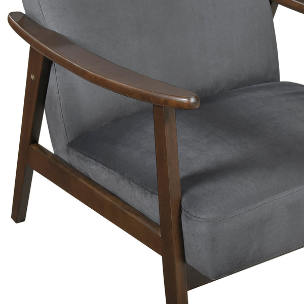 English Elm Mid-Century solid wood frame accent chair with textured fabric upholstery, walnut finish and plush foam cushioning Dark Gray 33 L x 26 W x 15.5 H B011P256602
