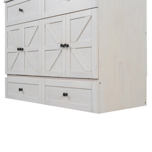 English Elm Full Size Murphy Bed Rattan Cabinet with Storage Drawers and Gold Hardware N708S00005AAK