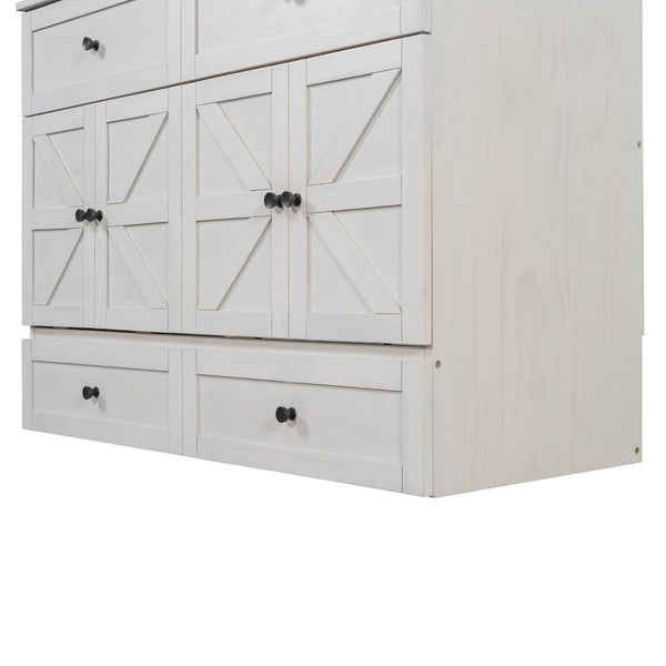 English Elm Full Size Murphy Bed Rattan Cabinet with Storage Drawers and Gold Hardware N708S00005AAK