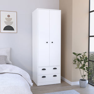 English Elm St Monans Armoire White with Double Door, Hanging Rod & Two Spacious Drawers for Bedrooms B200S00372