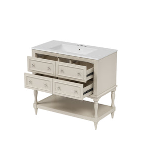 English Elm 36" Bathroom Vanity with Sink Combo, 36" Ceramic Undermount Basin, Solid Wood Frame, 4 Drawers, Waterproof Painted Finish Beige N710P250654Y