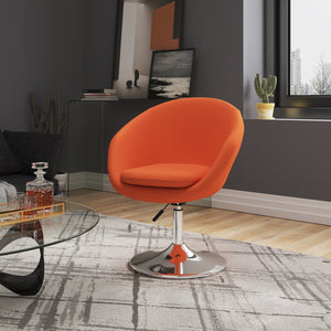 English Elm Hopper Upholstered Swivel Lounge Chair with Chrome Base, Adjustable Height, Modern Bowl Seat Comfort Orange B365P397949