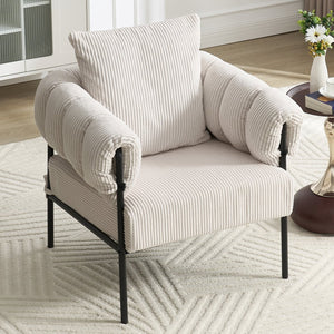 English Elm TS Modern decorative chair with plush teddy fleece upholstery and gold metal legs for luxe comfort and style Creamy White W2311P308063