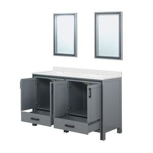 English Elm Dark Grey Double Bath Vanity With Cultured Marble Top & Matching Mirrors, Ample Storage & Style B2731S00923
