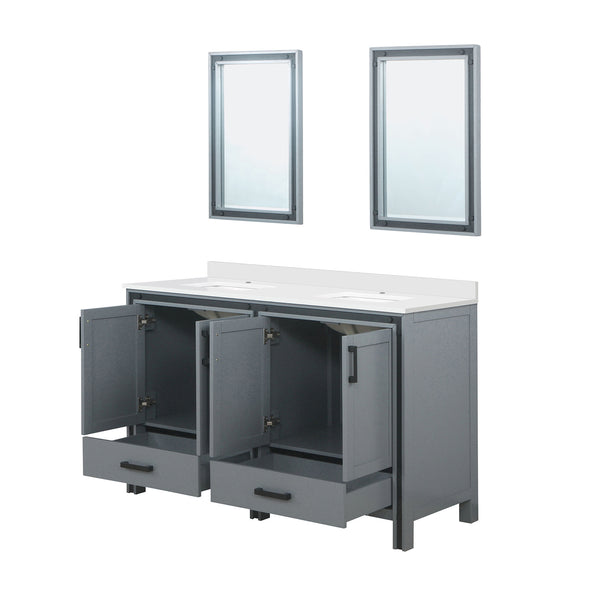 English Elm Dark Grey Double Bath Vanity With Cultured Marble Top & Matching Mirrors, Ample Storage & Style B2731S00923