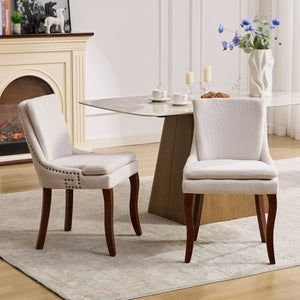 English Elm Modern Dining Chairs Set of 2 with Double-Layer Cushioned Chenille Upholstery, Curved Solid Wood Legs Beige W1143P207917