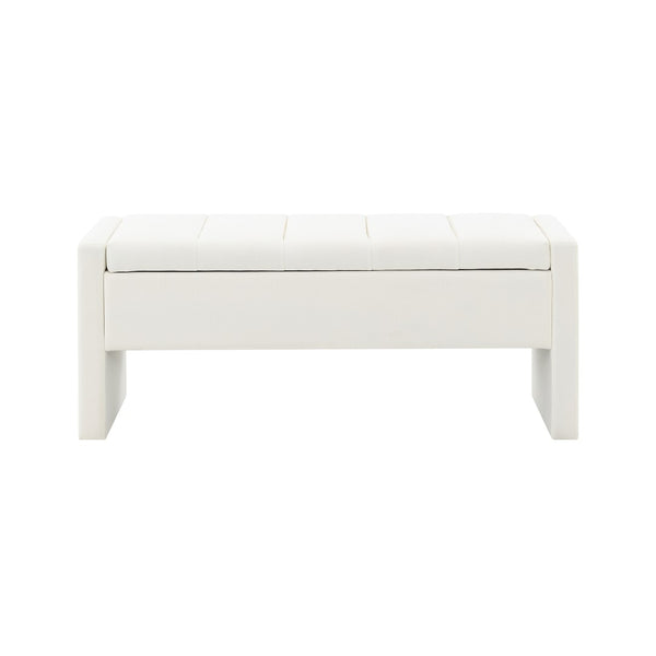 English Elm Modern Linen Upholstered Storage Bench Tufted Seat Organizer for Bedroom Entryway Beige W2671P429582