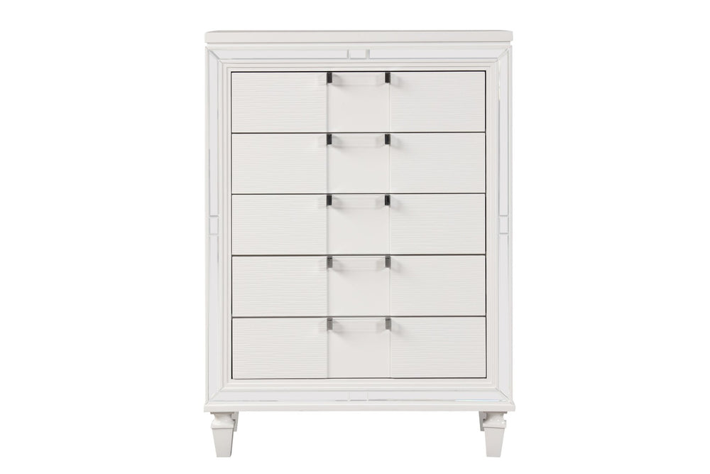 English Elm Genoa Five Drawer Chest Art Deco White Lacquer Mirror Trim Chrome Bedroom Storage B078P497936