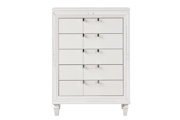 English Elm Genoa Five Drawer Chest Art Deco White Lacquer Mirror Trim Chrome Bedroom Storage B078P497936