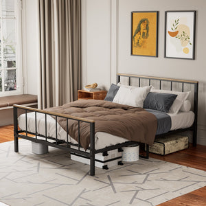 English Elm Metal Platform Bed Frame With Headboard, Footboard & Sturdy Design - No Box Spring Needed, Queen Size W57868844
