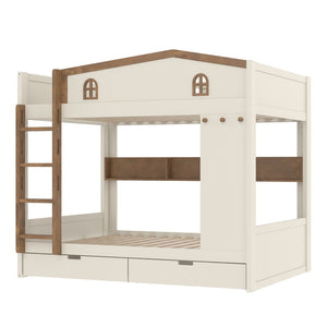English Elm Twin Xl Solid Pine Loft Bed with Built-in Led Lighting and Storage Shelves W1580S00390