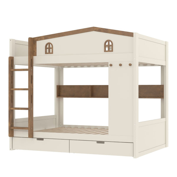 English Elm Twin Xl Solid Pine Loft Bed with Built-in Led Lighting and Storage Shelves W1580S00390