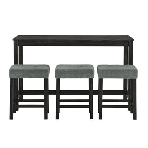 English Elm 59 Inch Bar Table with Built-In Power Outlet and 3 Upholstered Stools, Sturdy MDF & Solid Wood Design for Kitchen Dining Living Room Black W2972P277847