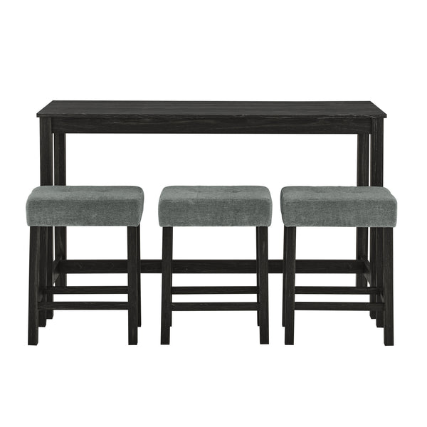 English Elm 59 Inch Bar Table with Built-In Power Outlet and 3 Upholstered Stools, Sturdy MDF & Solid Wood Design for Kitchen Dining Living Room Black W2972P277847